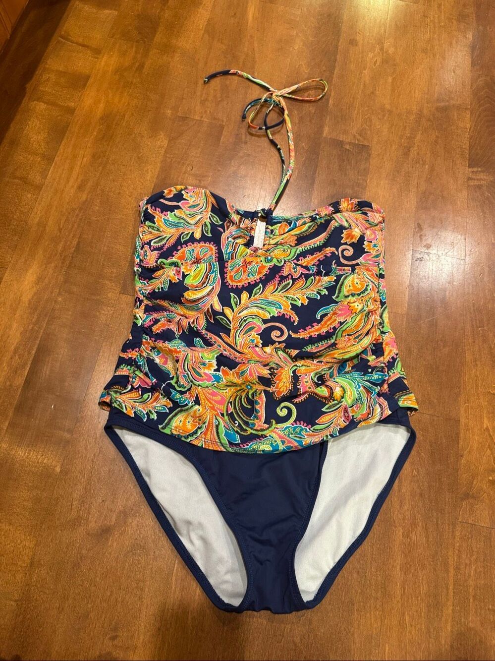 Lauren Ralph Lauren Women’s 14 Paisley Overlay One Piece Swimsuit Halter